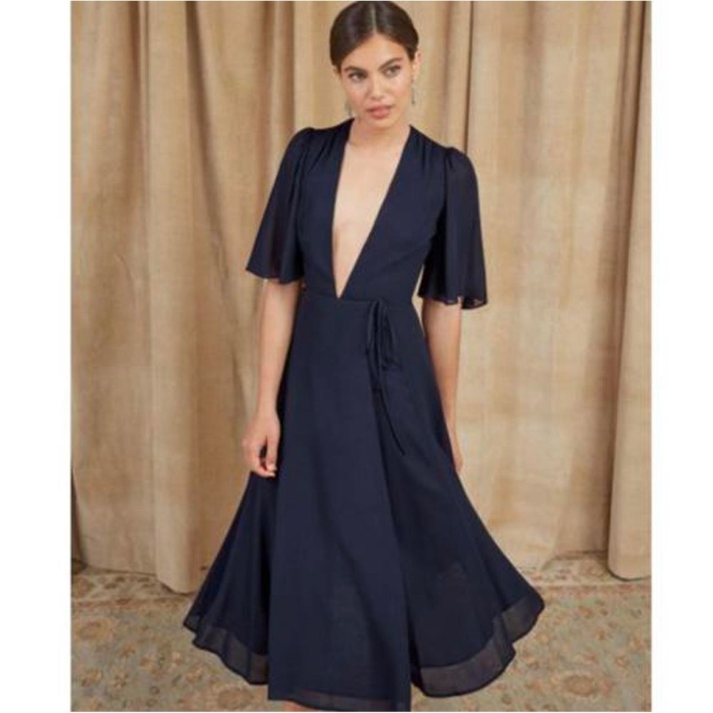 Reformation Wrap Navy Midi Dress